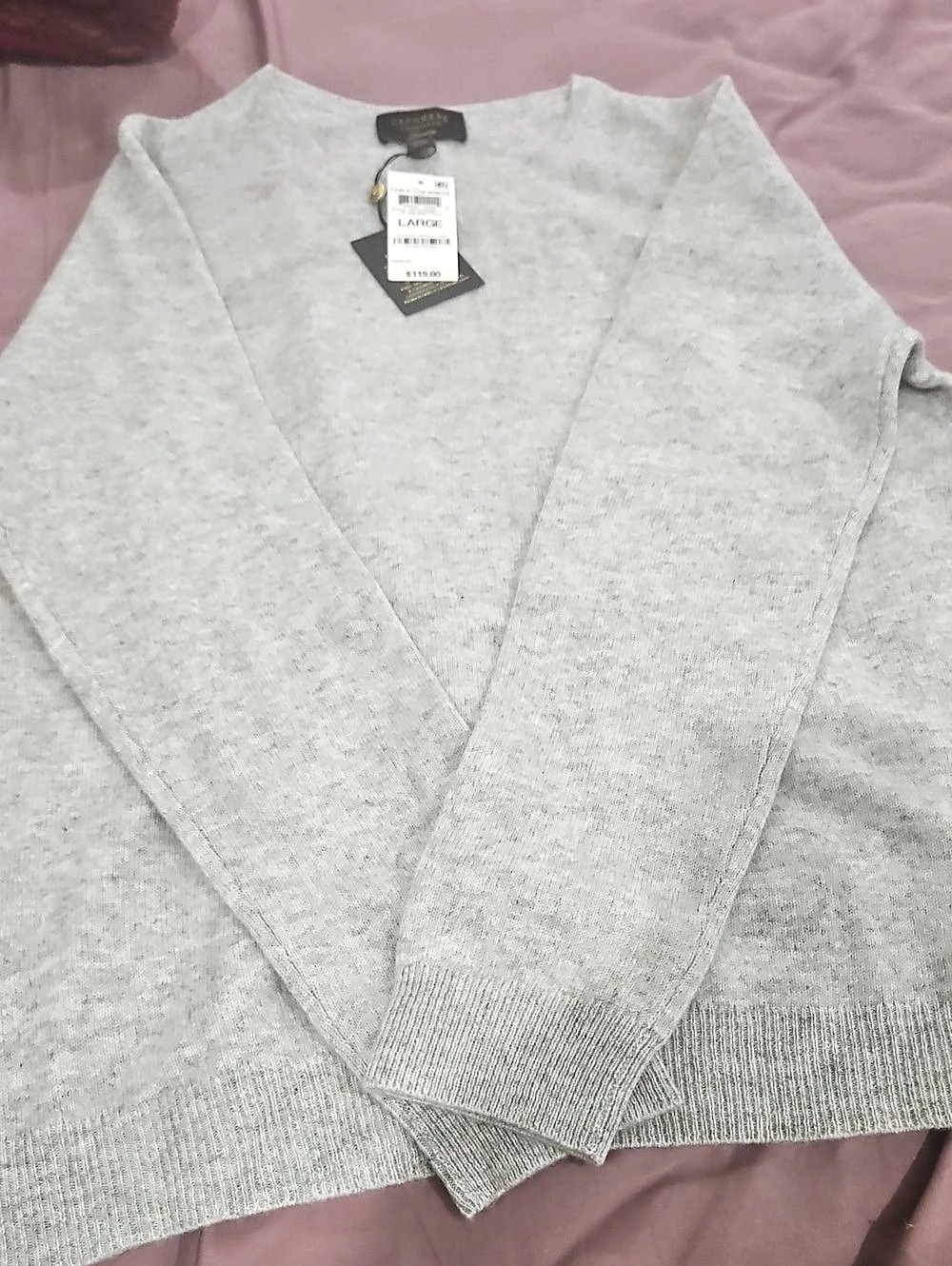 Cashmere Charter Club Table-Rewneck V-Neck Cashmere Gray Large NWT